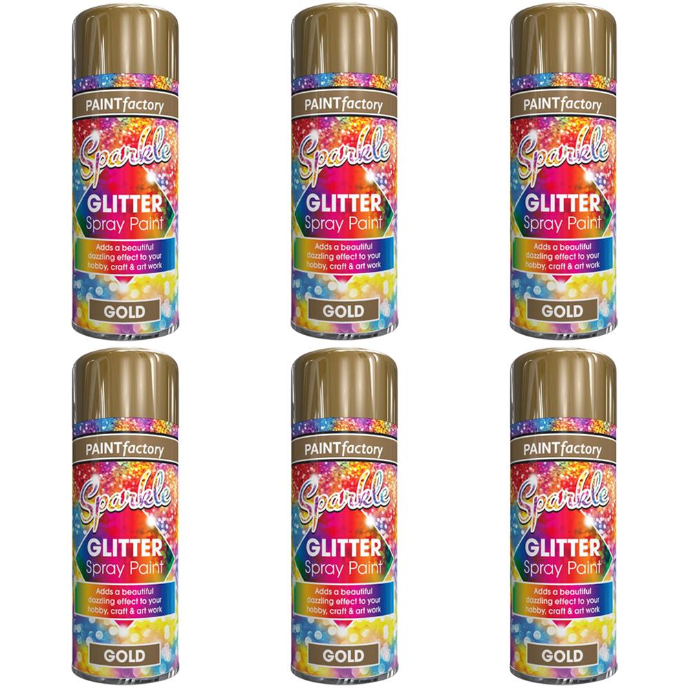 6X Paint Factory Gold Glitter Spray Paint 200ml Spray Paint