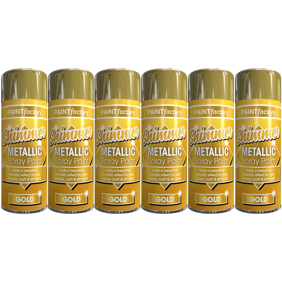 6X Paint Factory All Purpose Gold Metallic Spray Paint 200ml Spray Paint