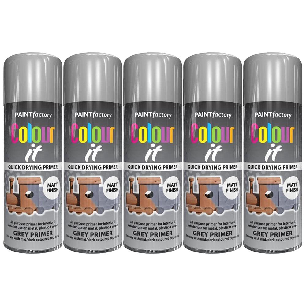 Paint Factory grey primer spray paint 400ml cans with quick drying and matt finish for surface prep