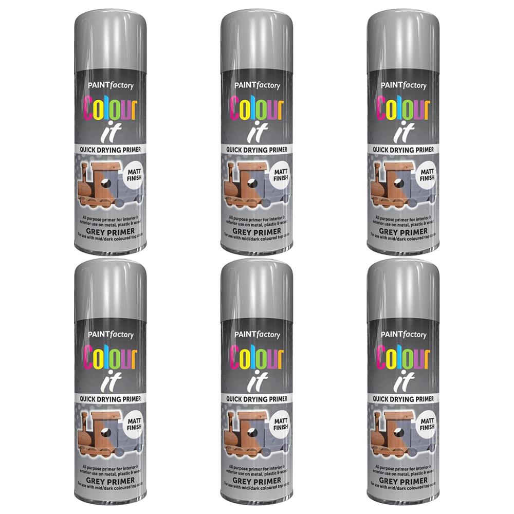 Paint Factory grey primer spray paint 400ml cans with quick drying and matt finish for indoor use