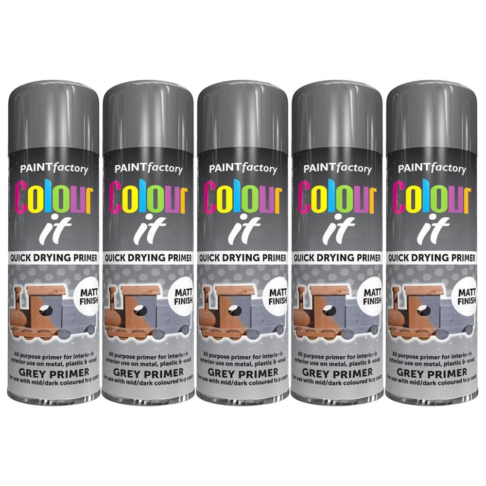 5X Paint Factory Grey Primer Spray 250ml Spray Paint