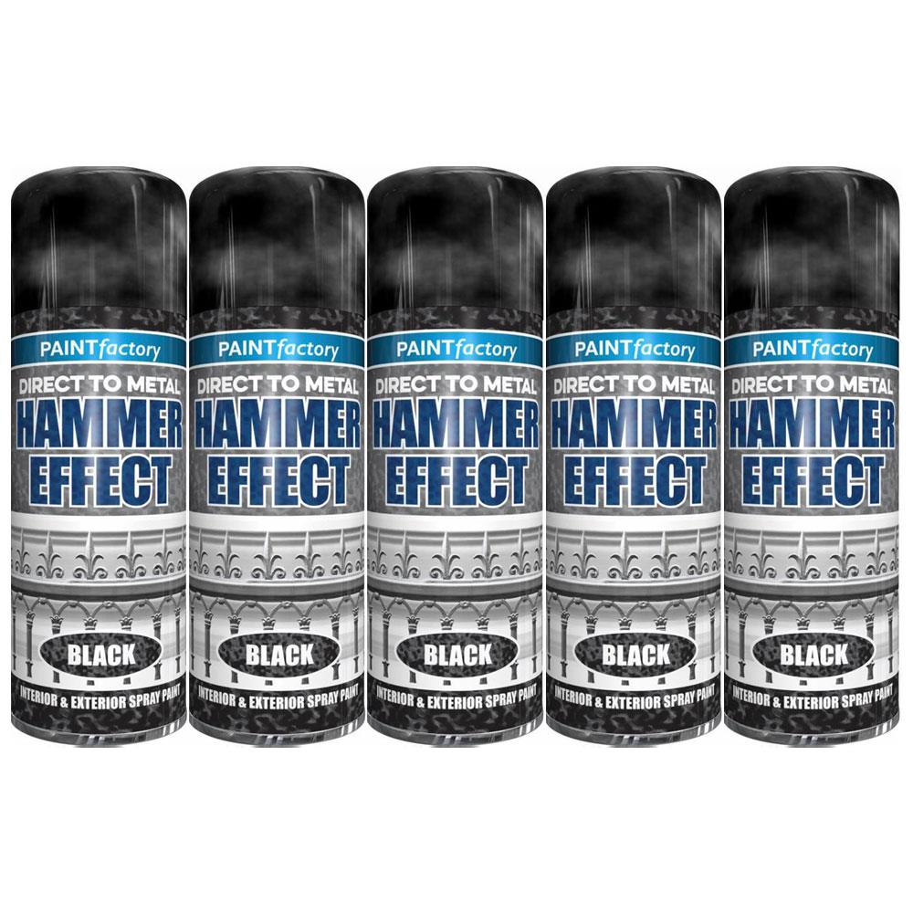 Five cans of Paint Factory Hammered Black Spray Paint 400ml with hammer effect finish