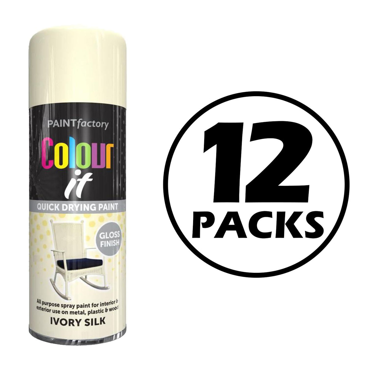 12X Paint Factory Ivory Silk Gloss Spray Paint 400ml Spray Paint