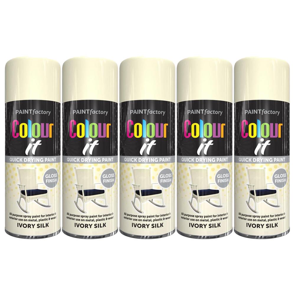 5X Paint Factory Ivory Silk Gloss Spray Paint 400ml Spray Paint