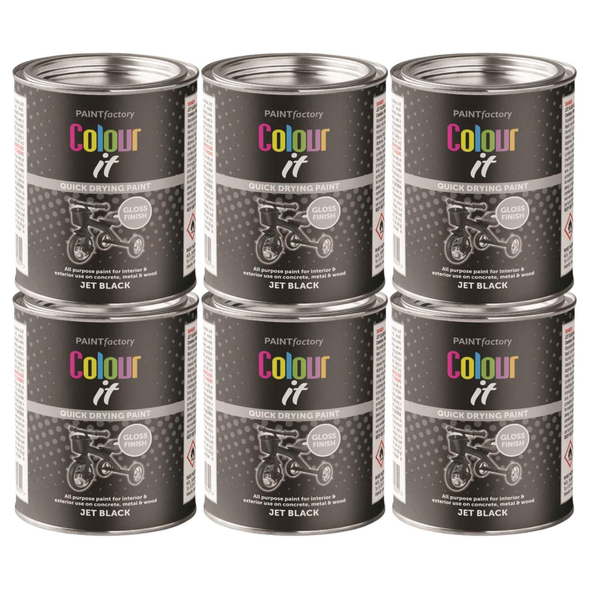 6X Paint Factory Jet Black Gloss Tin Paint 300ml Tin Paint