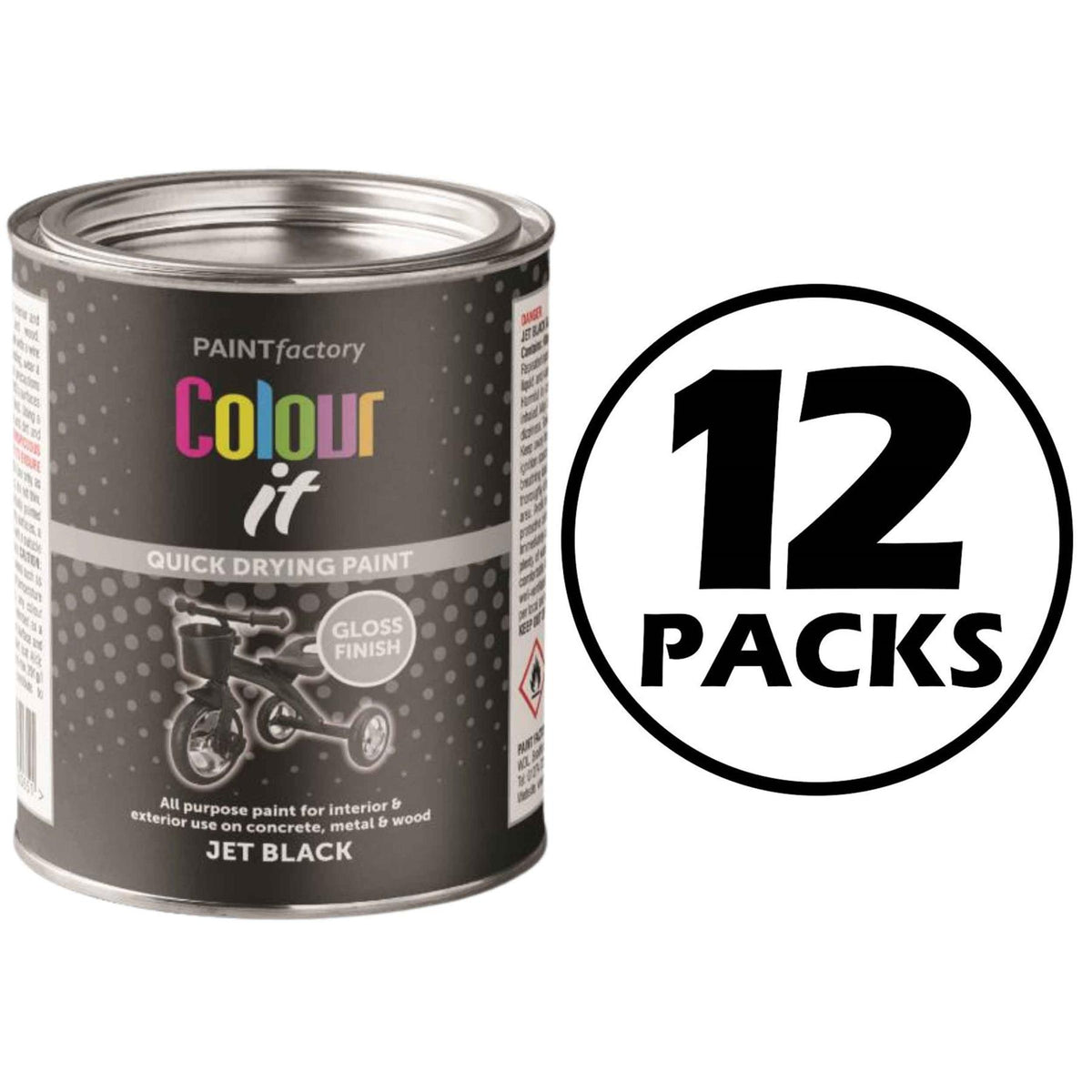 12X Paint Factory Jet Black Gloss Tin Paint 300ml Tin Paint