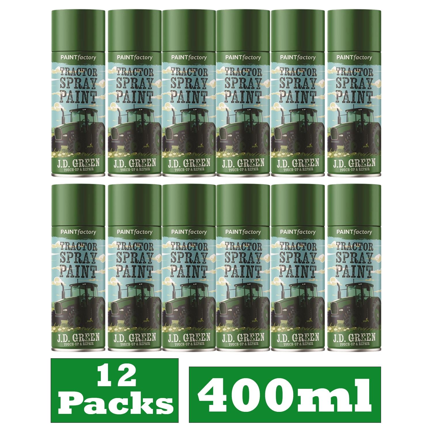 12 packs of John Deere green tractor spray paint in 400ml cans for high-quality finishes