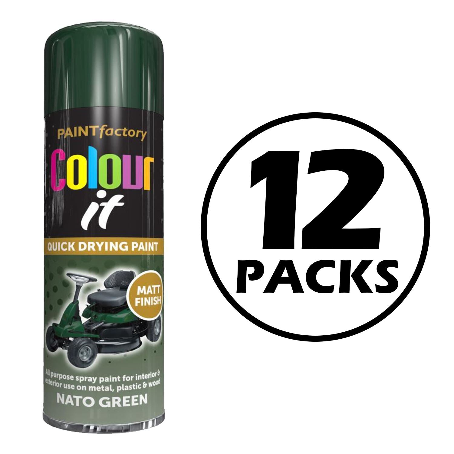 12X Paint Factory Nato Green Matt Spray Paint 250ml Spray Paint