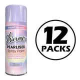 Paint Factory pearlised lilac spray paint can with shimmering effect label and 12 pack quantity