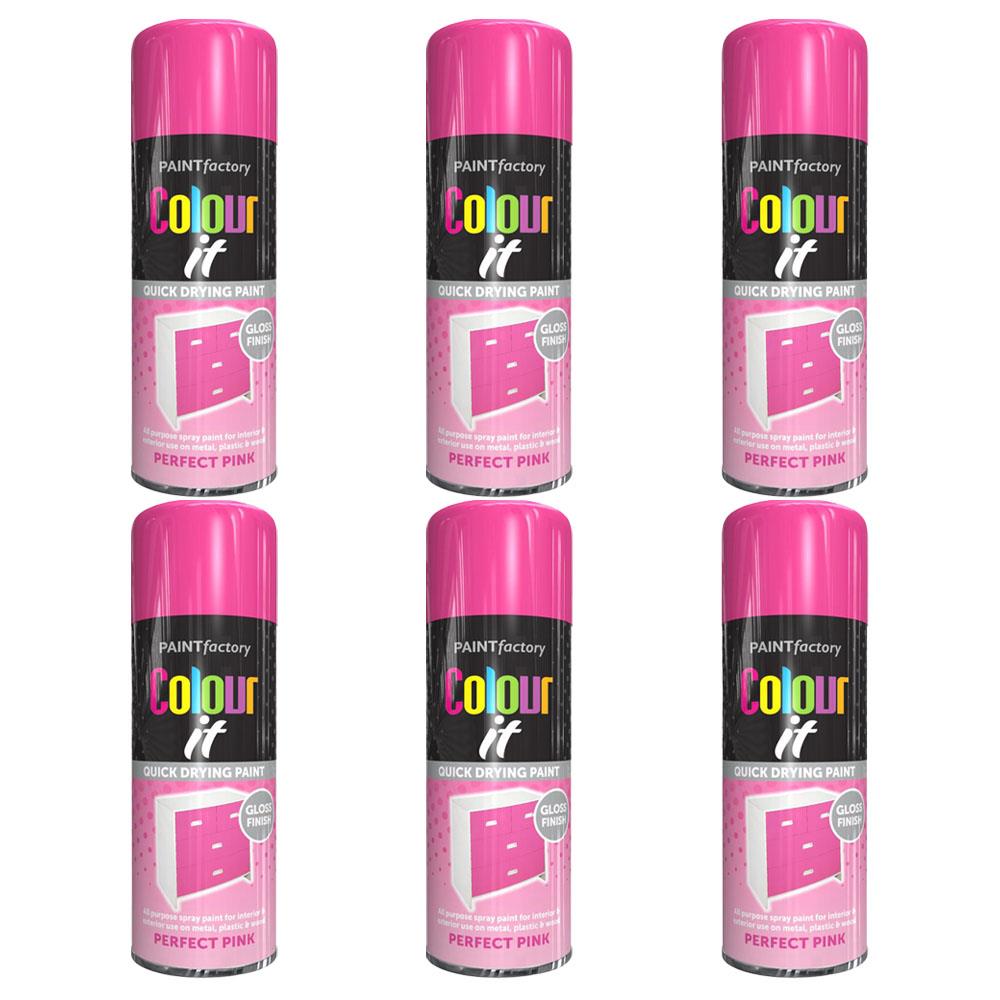 6X Paint Factory Pink Gloss Spray Paint 250ml Spray Paint