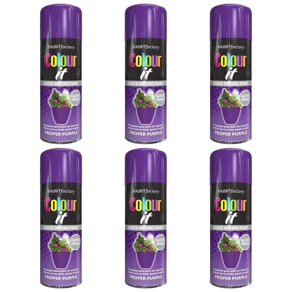 6X Paint Factory Proper Purple Gloss Spray Paint 400ml Spray Paint