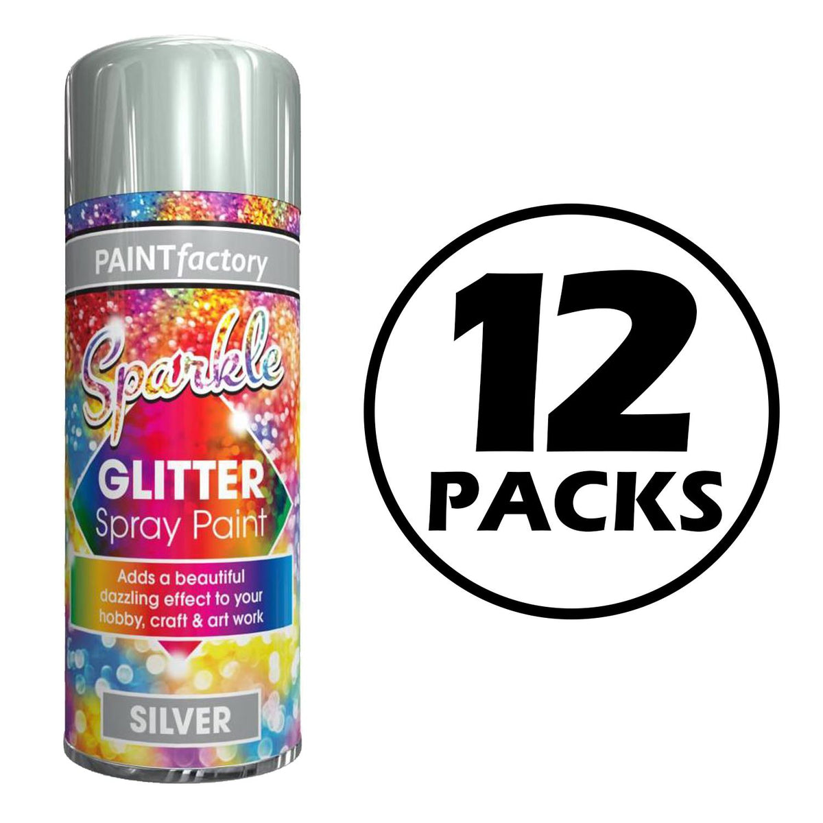 12X Paint Factory Silver Glitter Spray Paint 200ml Spray Paint