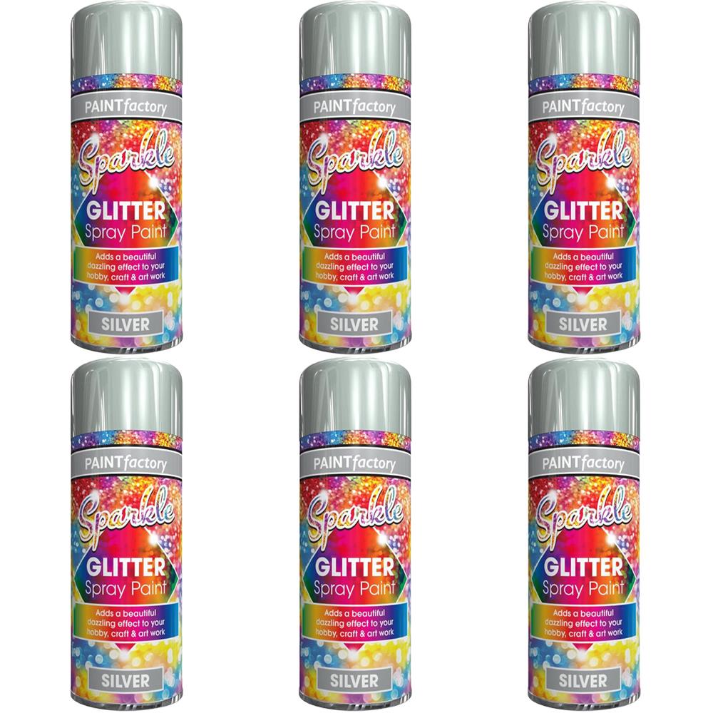 6X Paint Factory Silver Glitter Spray Paint 200ml Spray Paint