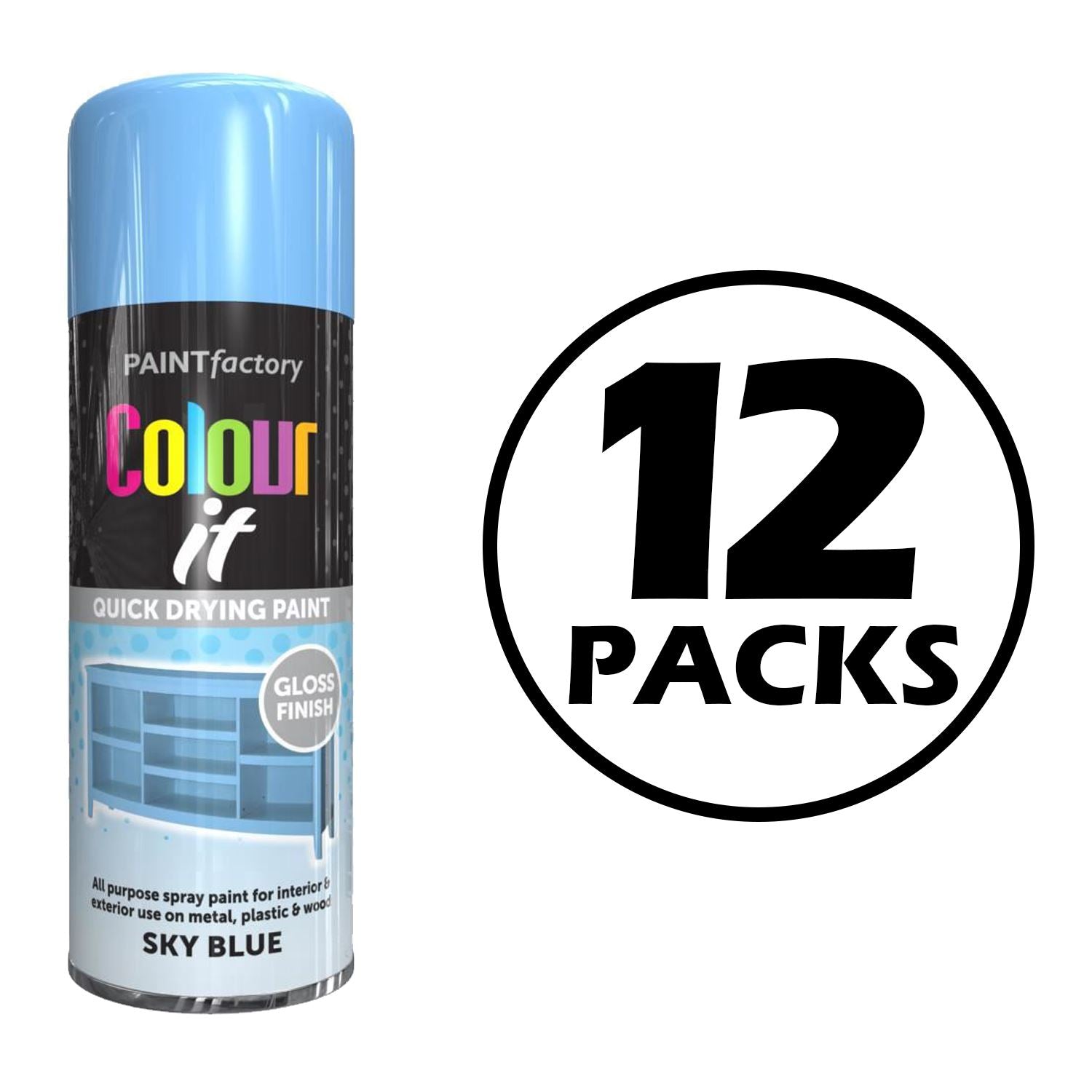 12X Paint Factory Sky Blue Gloss Spray Paint 400ml Spray Paint