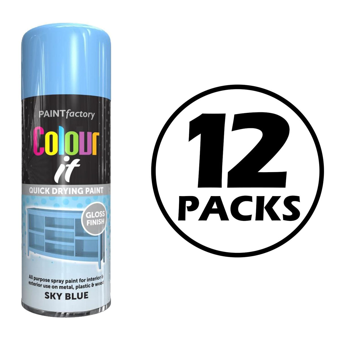 12X Paint Factory Sky Blue Gloss Spray Paint 400ml Spray Paint