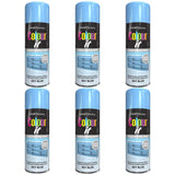 Six cans of Paint Factory sky blue gloss spray paint with quick drying and gloss finish