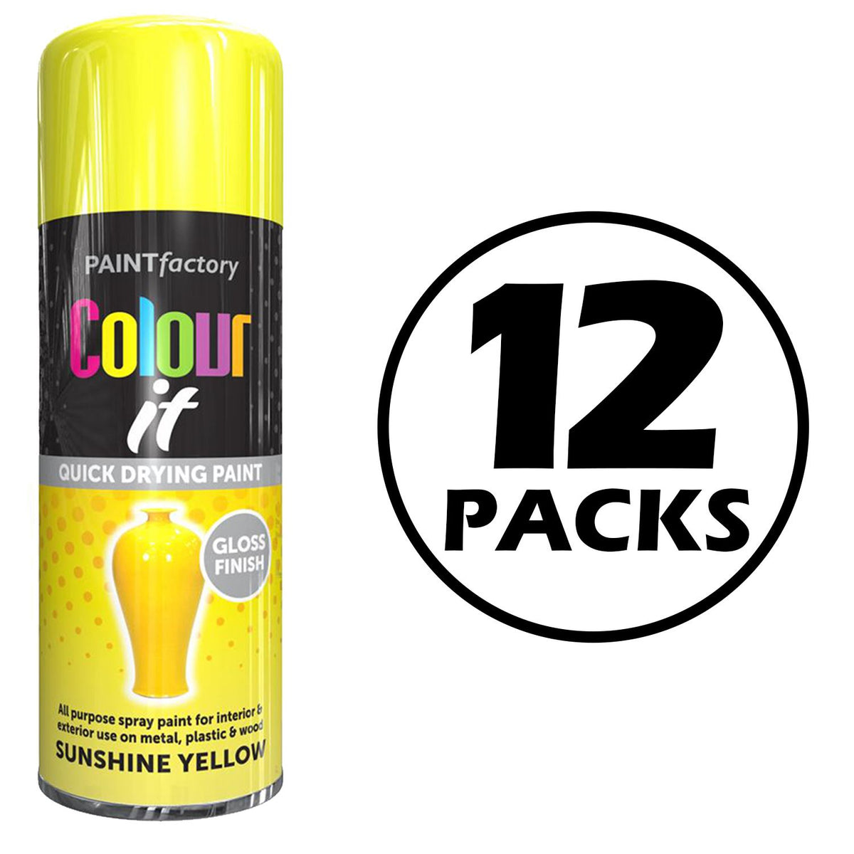 12X Paint Factory Sunshine Yellow Gloss Spray Paint 400ml Spray Paint