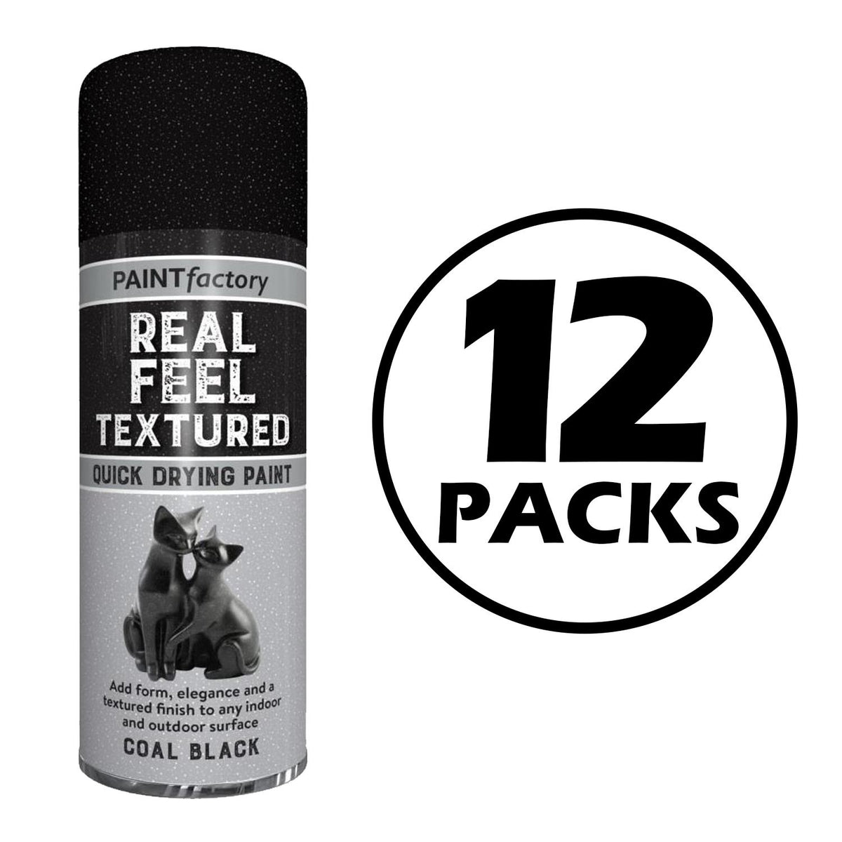 12X Paint Factory Textured Effect Black Spray Paint 400ml Spray Paint