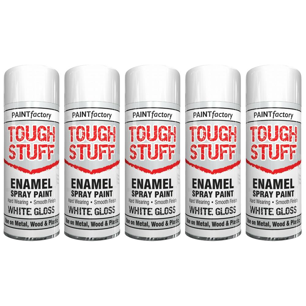 5X Paint Factory Tough Stuff Enamel White Gloss 400ml Spray Paint