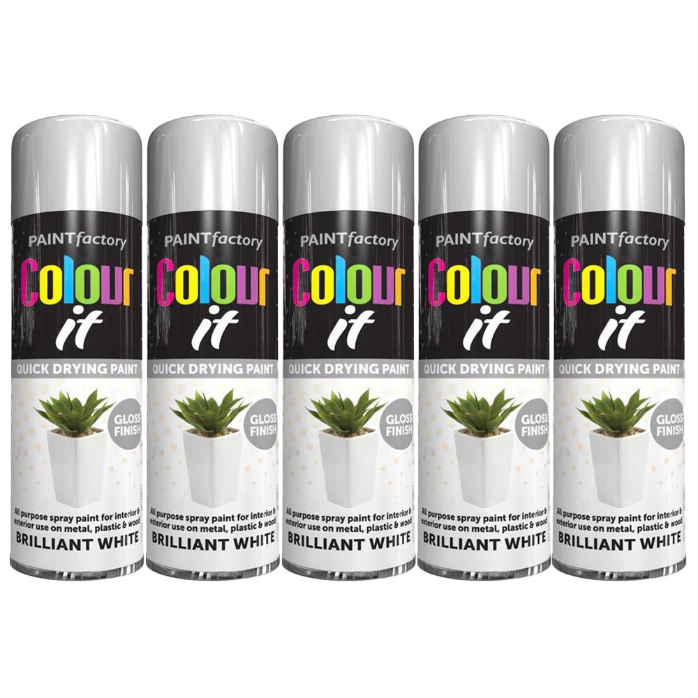5X Paint Factory White Gloss Spray Paint 250ml Spray Paint