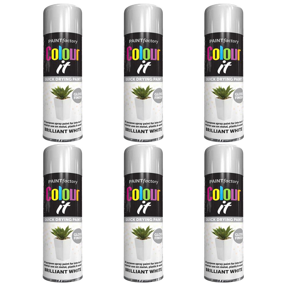 6X Paint Factory White Gloss Spray Paint 250ml Spray Paint