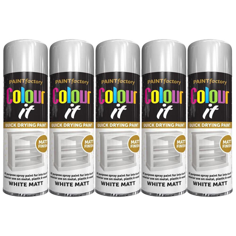 5X Paint Factory White Matt Spray Paint 250ml Spray Paint