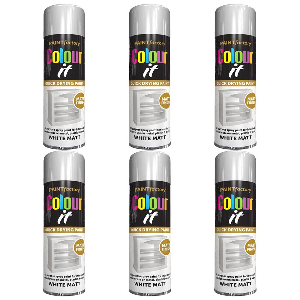 6X Paint Factory White Matt Spray Paint 250ml Spray Paint
