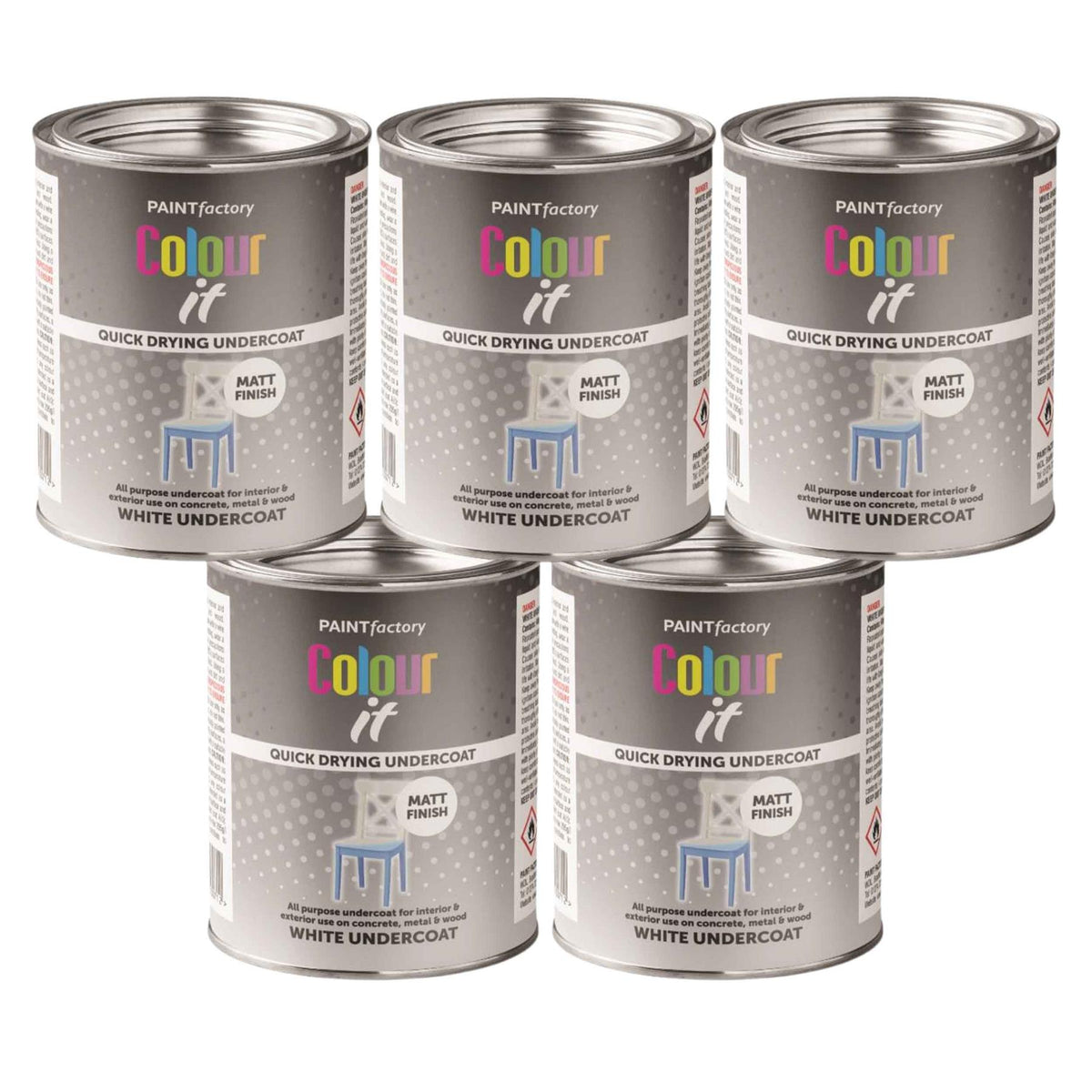 5X Paint Factory White Matt Undercoat Tin Paint 300ml Tin Paint