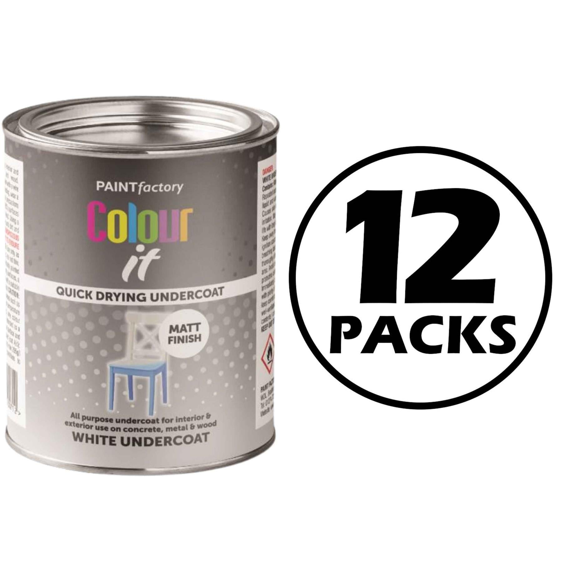 12X Paint Factory White Matt Undercoat Paint 300ml Tin Paint