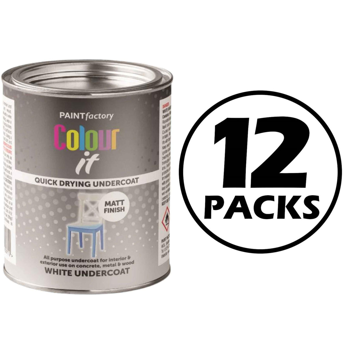 12X Paint Factory White Matt Undercoat Paint 300ml Tin Paint