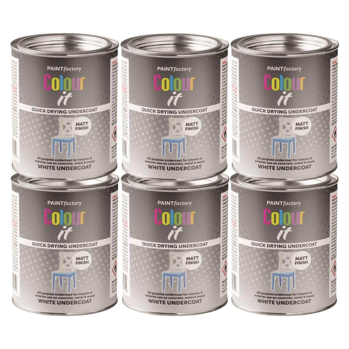 6X Paint Factory White Matt Undercoat Tin Paint 300ml Tin Paint