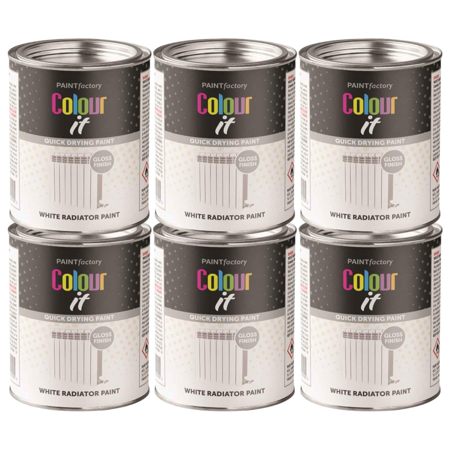 6X Paint Factory White Gloss Radiator Tin Paint 300ml Tin Paint
