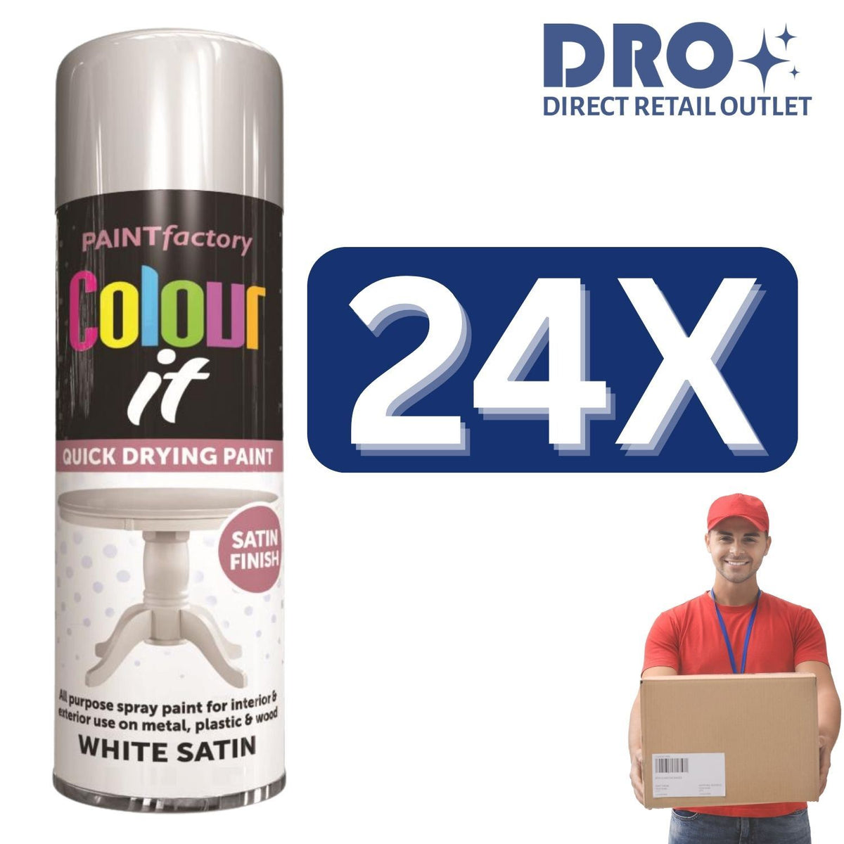 Paint Factory Colour It White Satin Spray Paint 250ml for quick drying, satin finish on various surfaces