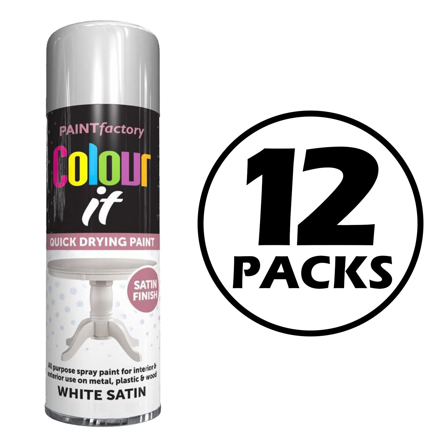 12X Paint Factory White Satin Spray Paint 250ml Spray Paint