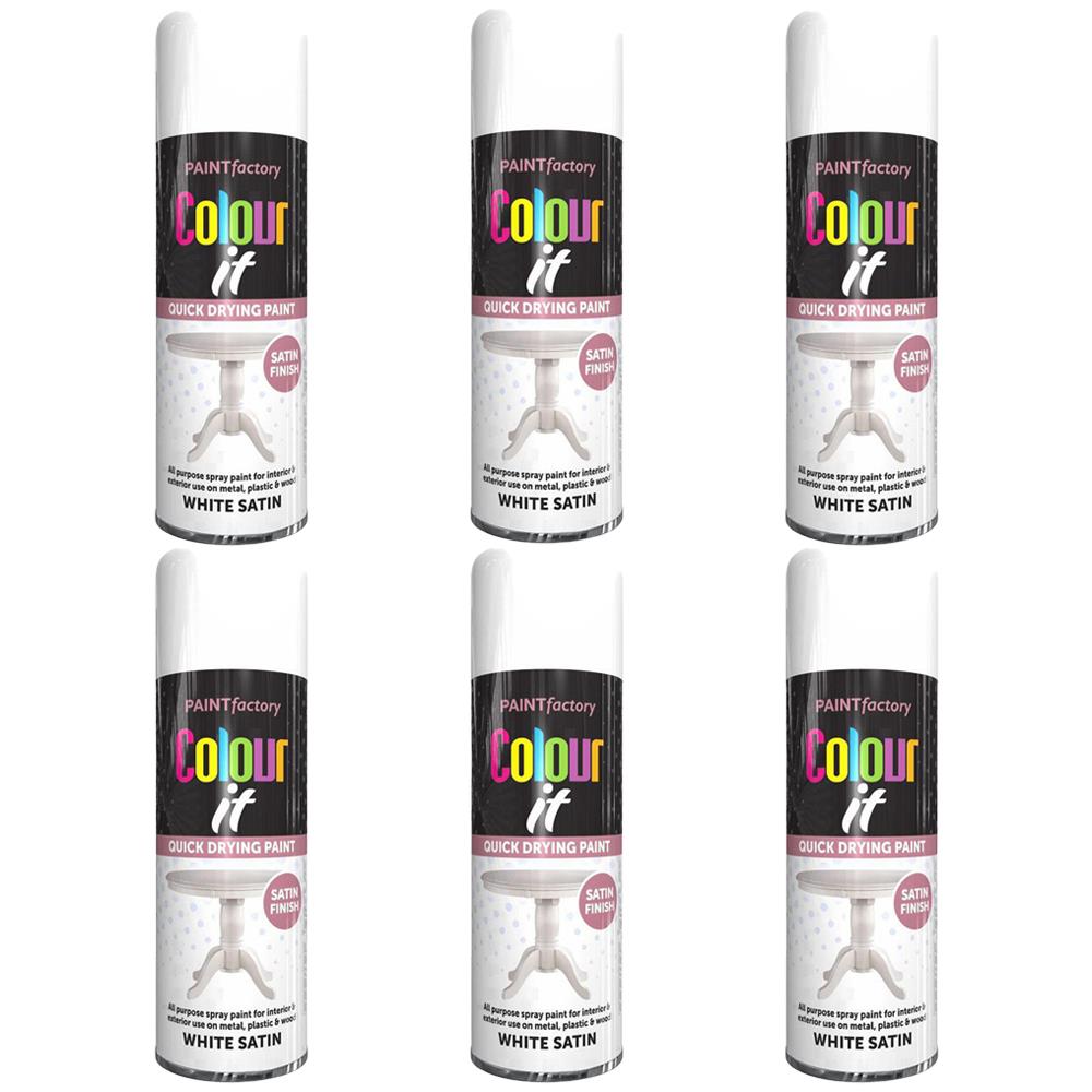 6X Paint Factory White Satin Spray Paint 400ml Spray Paint