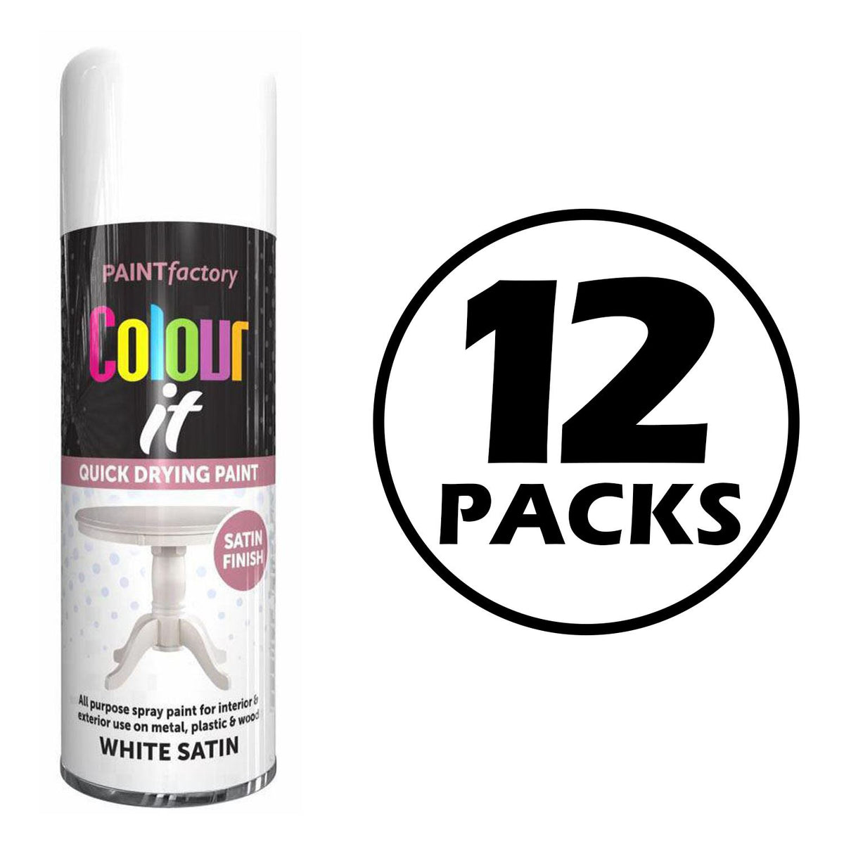 12X Paint Factory White Satin Spray Paint 400ml Spray Paint
