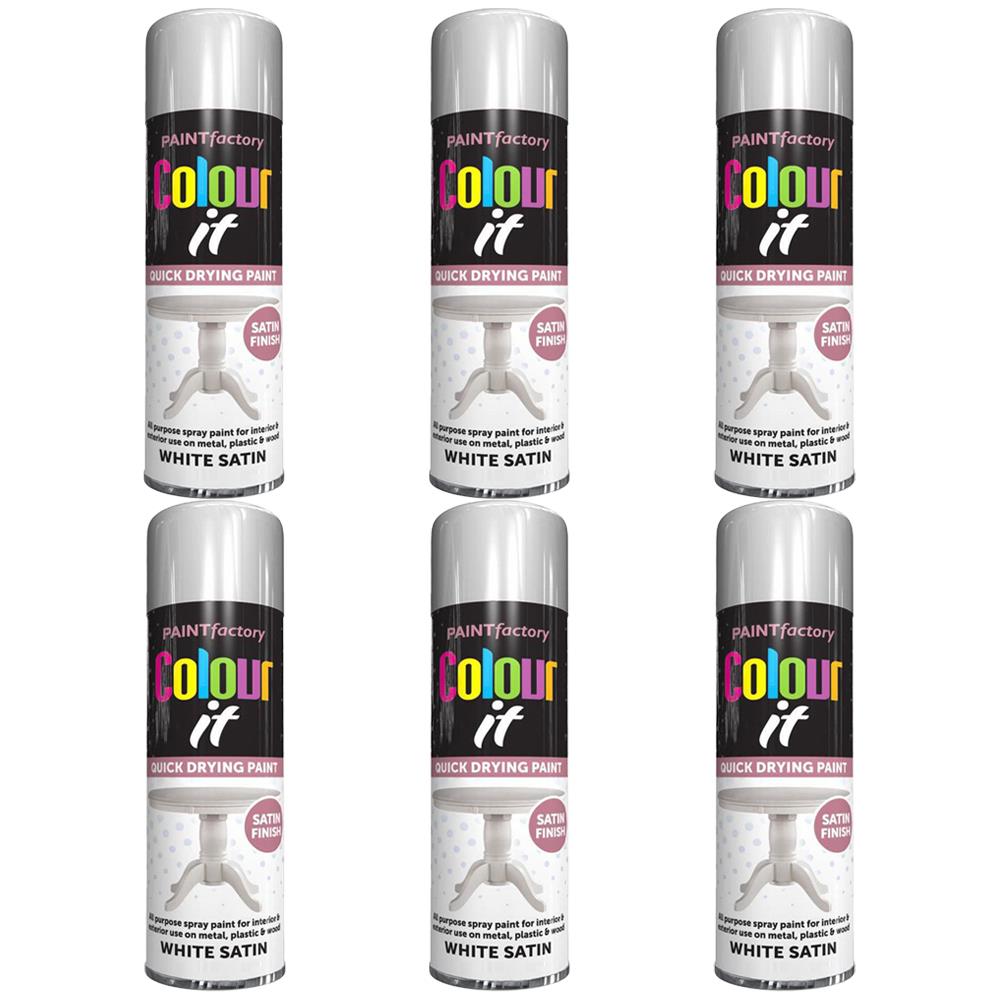 6X Paint Factory White Satin Spray Paint 250ml Spray Paint