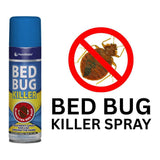 PestShield Bed Bug Killer Spray can with a bed bug warning symbol for effective pest control