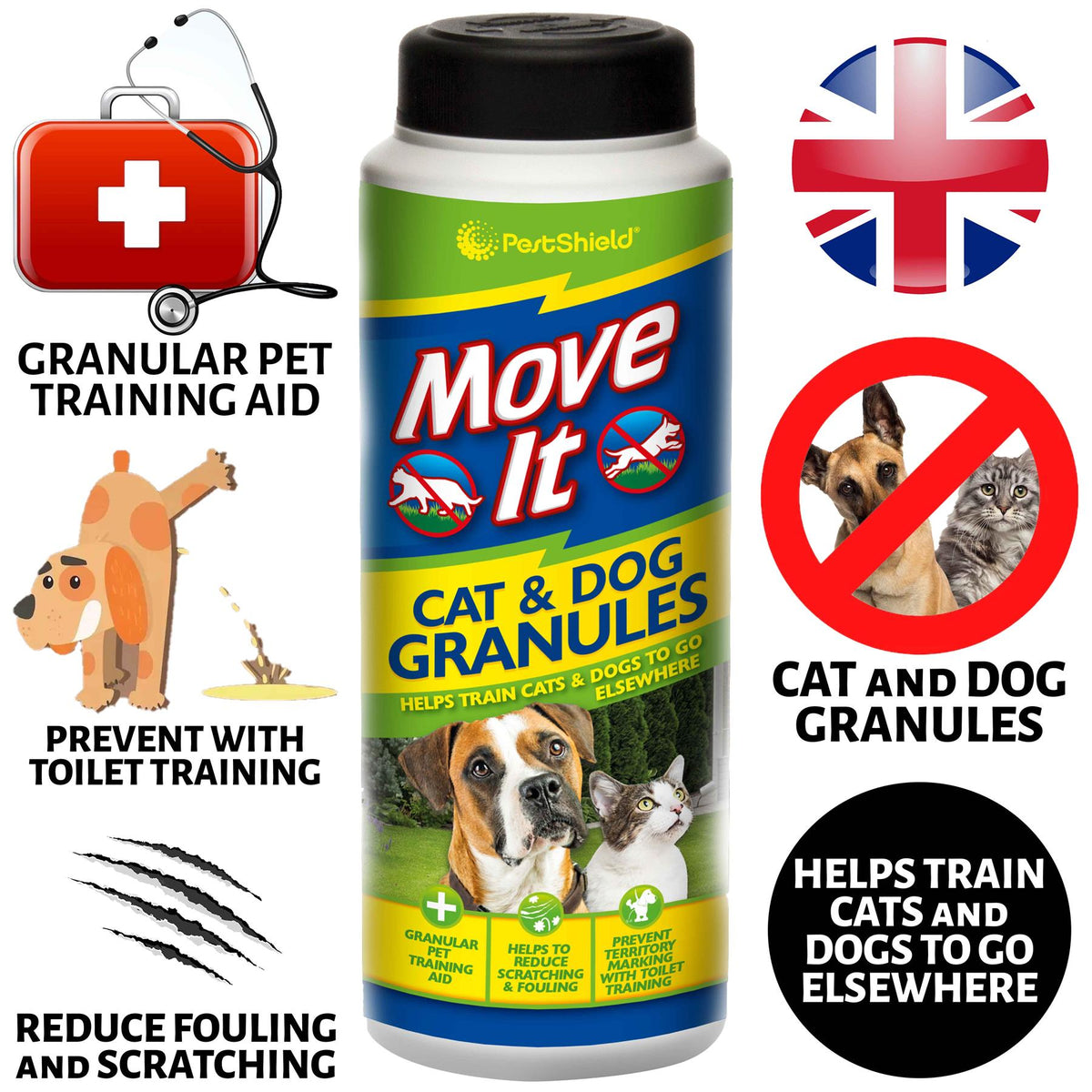PestShield Move It Cat and Dog Repellent Powder in a Granular Training Aid for Preventing Foul Behaviour