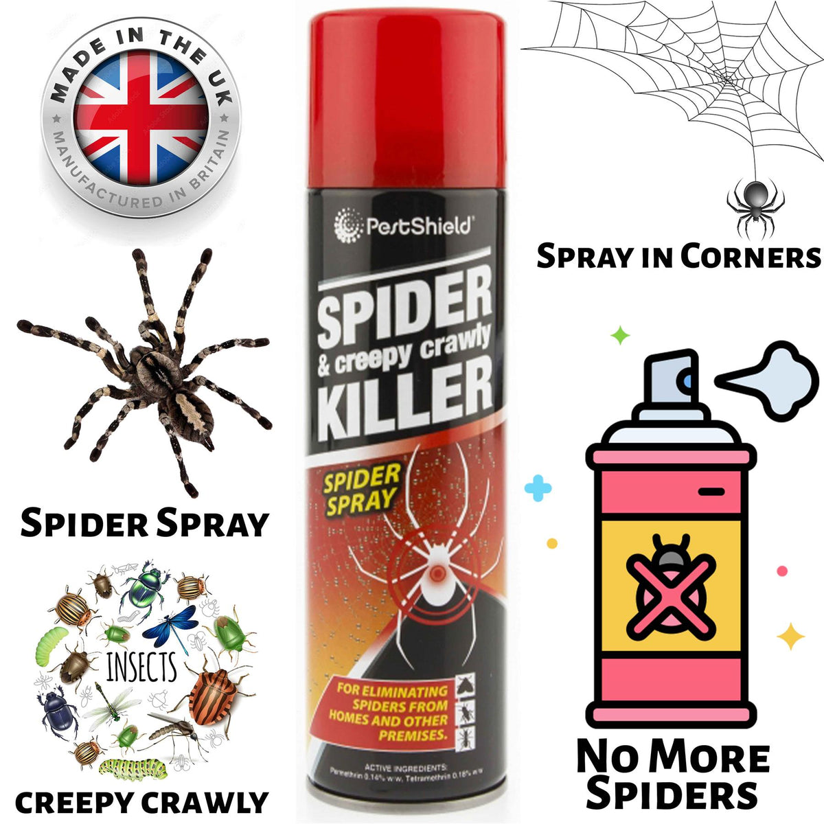 Pestshield Spider Repellent Spray UK for eliminating spiders and creepy crawlies from homes