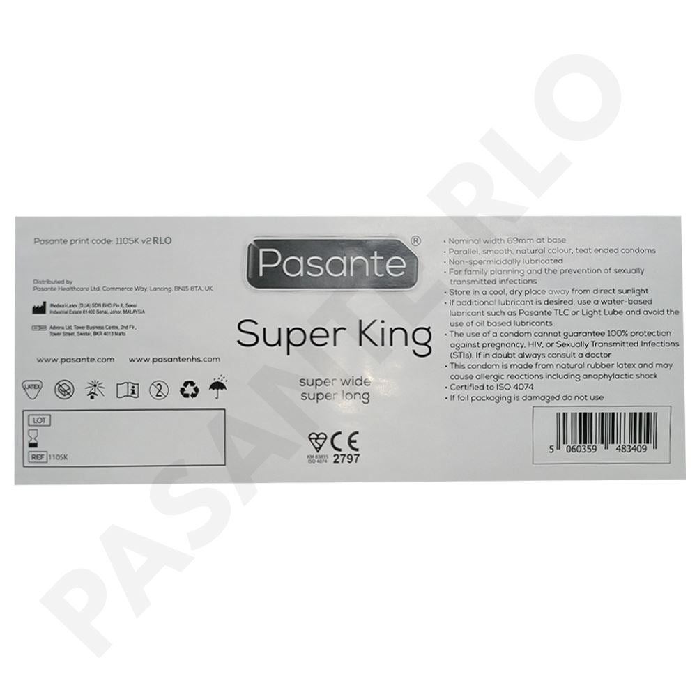 Pasante Super King Size condoms with extra width and length for comfort and protection