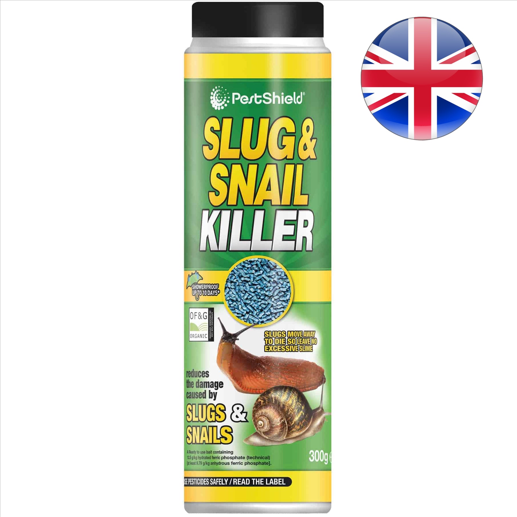 PestShield slug and snail killer pellets in a 300g container for effective garden pest control