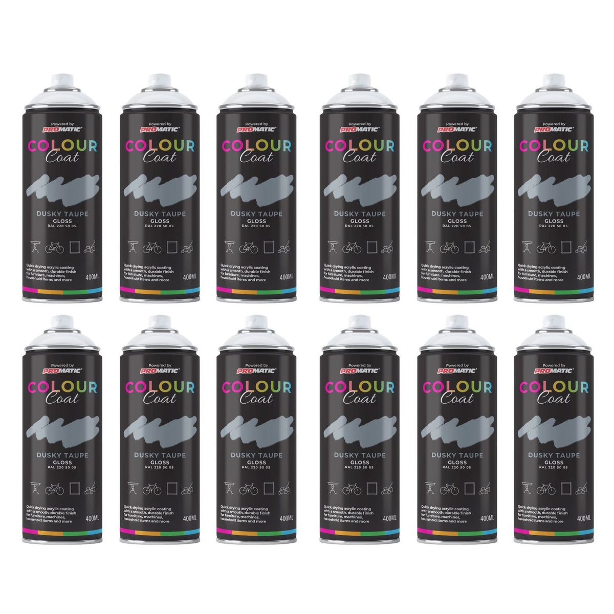 Colour Coat Dusky Taupe Spray Paint Cans for DIY projects, ideal for paint with spray gun applications