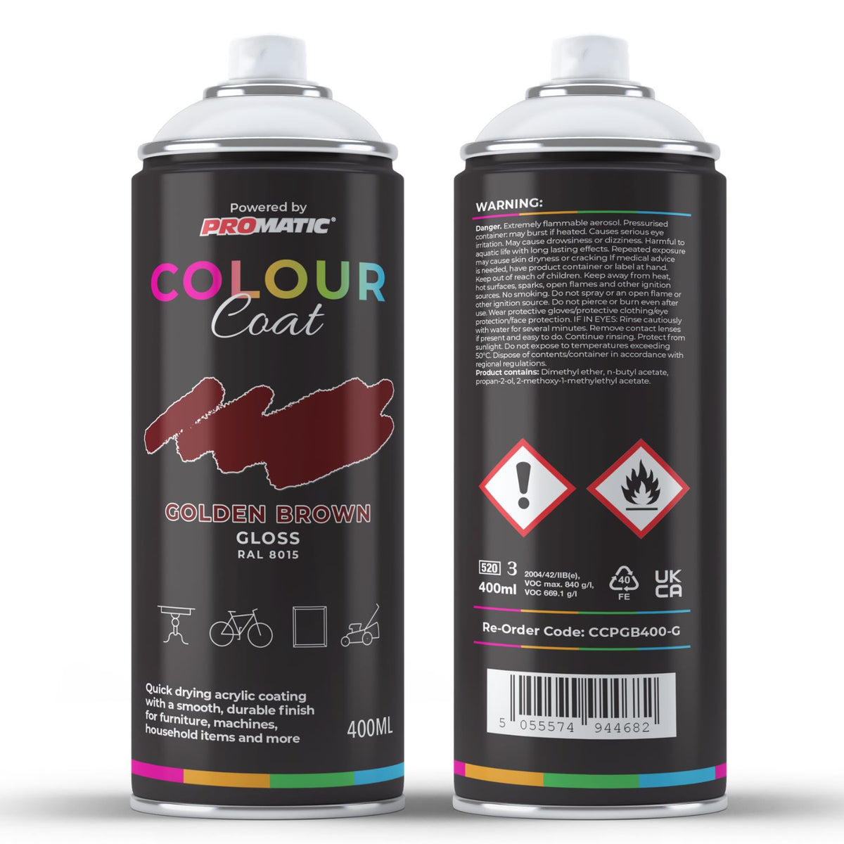Colour Coat Golden Brown Gloss Spray Paint 400ml ideal for furniture, perfect for paint with spray gun
