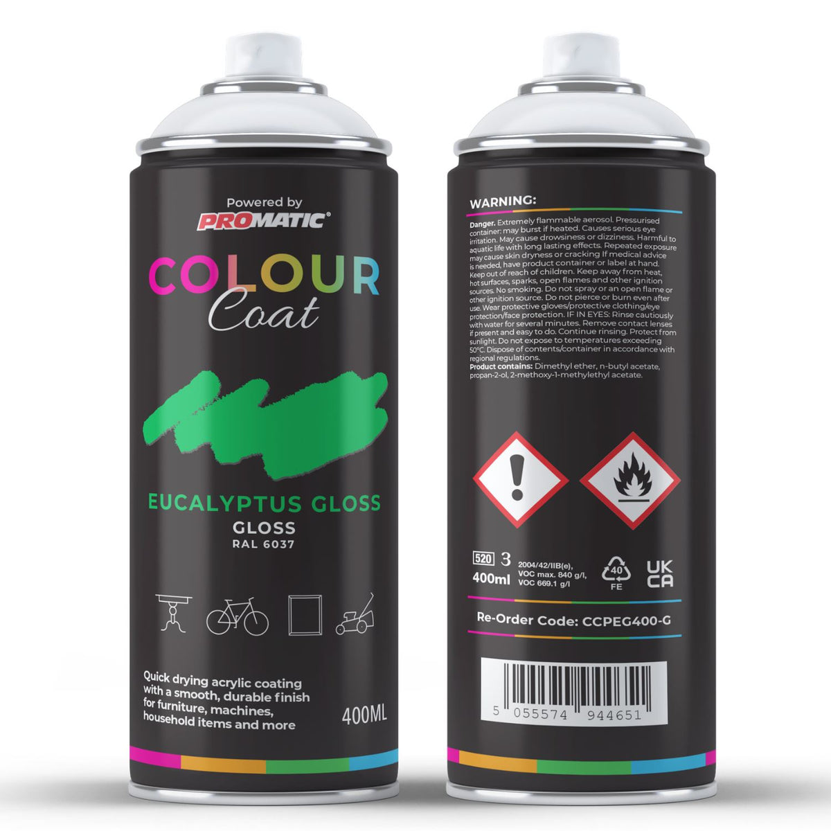 Colour Coat Eucalyptus Gloss Spray Paint Can, 400ML, ideal for paint with spray gun applications