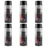Six cans of Promatic black bumper spray paint with black caps and speedometer design on label