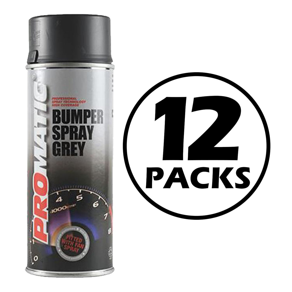 Promatic bumper spray paint grey can with black cap pack of 12 for automotive bumper repairs