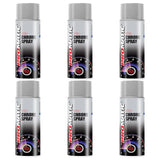 Promatic chrome spray paint 400ml cans arranged in two rows with gray caps and black labels