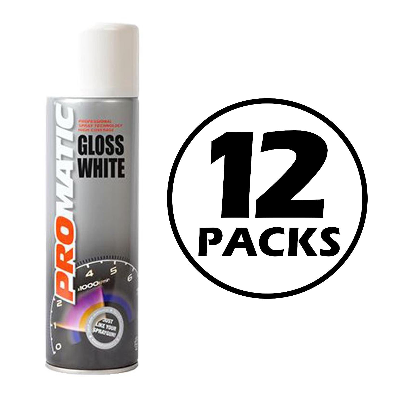 Promatic gloss white spray paint can with 12 packs label for professional use