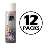 Promatic gloss white spray paint can with 12 packs label for professional use